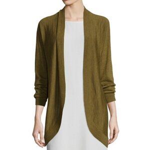 Eileen Fisher Women's 100% Ultrafine Merino Wool Long Open Cardigan Olive 2X
